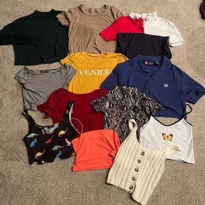 i’m selling a bunch of tshirts, cropped, and tank tops! all size small!